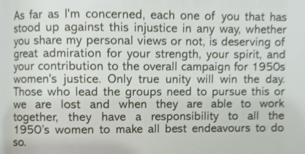 Found this in the authors message to #50sWomen #1950sWomen in the book #notgoingaway. @WASPI_Campaign I implore you to get around the table with ALL the other campaign groups and stop ignoring them. You are ALL in this together.