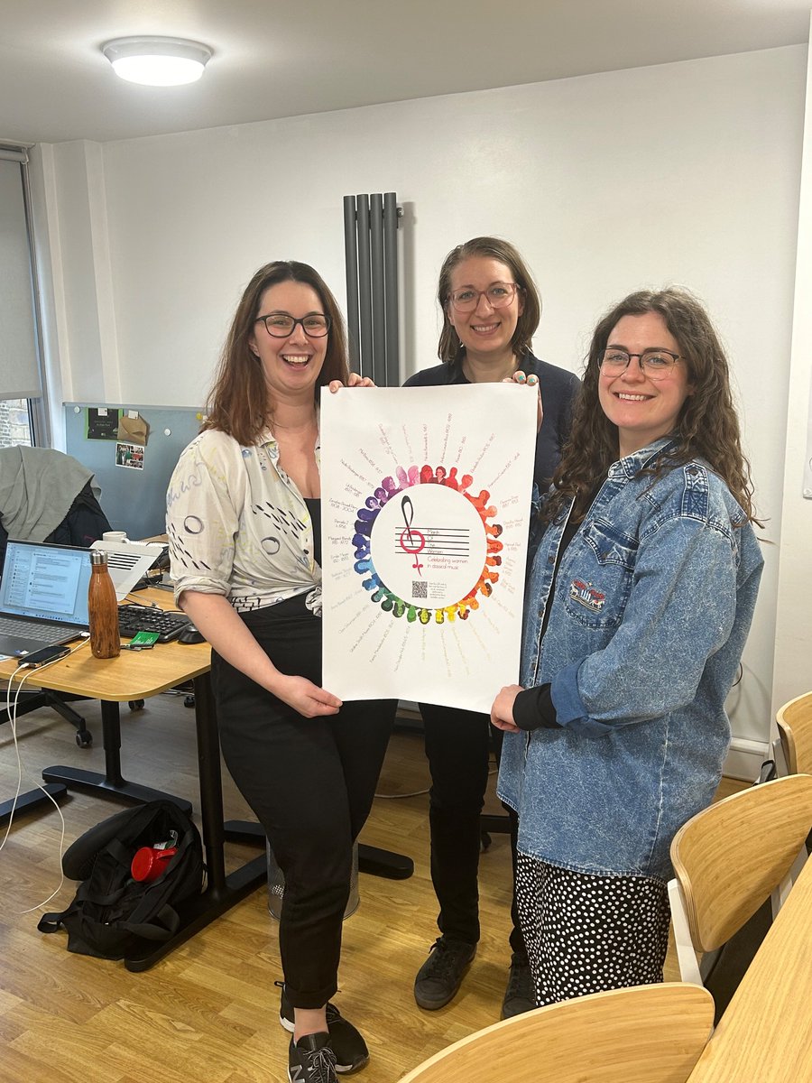 Some of the extraordinary women I am lucky enough to work with holding the extraordinary women poster made by @LintonStephens - who is tireless in championing diversity in all its glorious forms in classical music.