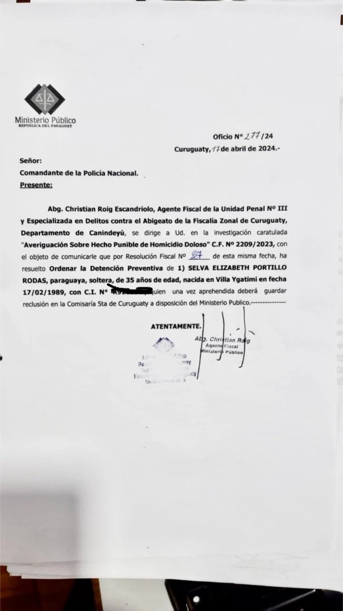 ▶️ LO ÚLTIMO | 😯 🛑Fiscalía emitió orden de detención contra Selva Hũ. 📌El fiscal Christian Roig ordenó la captura por supuesto homicidio doloso. 📌Selva Portillo sería líder de un grupo dedicado al narcotráfico y amenazó a un comunicador de Canindeyú.