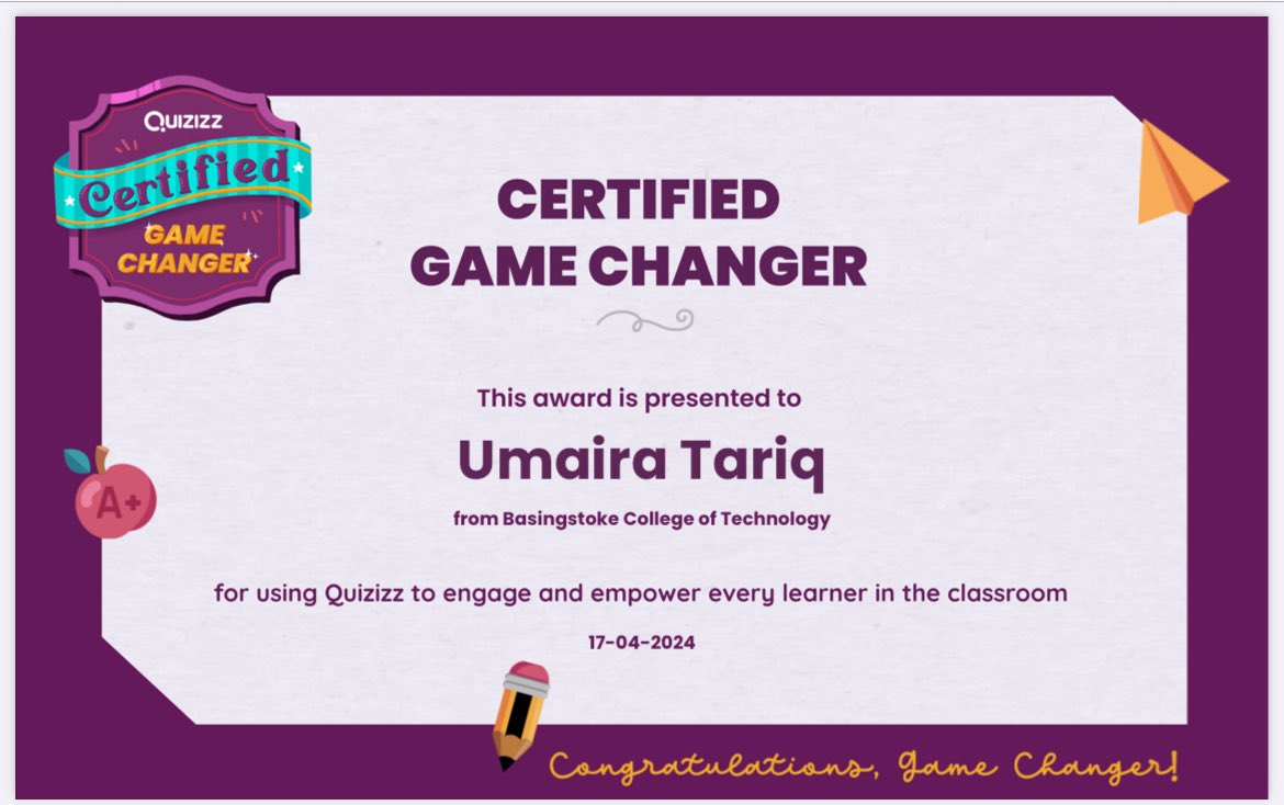 umairatariq95's tweet photo. I am proud to be a Quizizz Game Changer! 😎

@Quizizz is an incredible platform and the ways you can use AI are 🔥
@jneale 
#edtech  @AlanaColabella #quizizzgamechanger #youcanwithquizizz https://t.co/M8Zyfvopyz