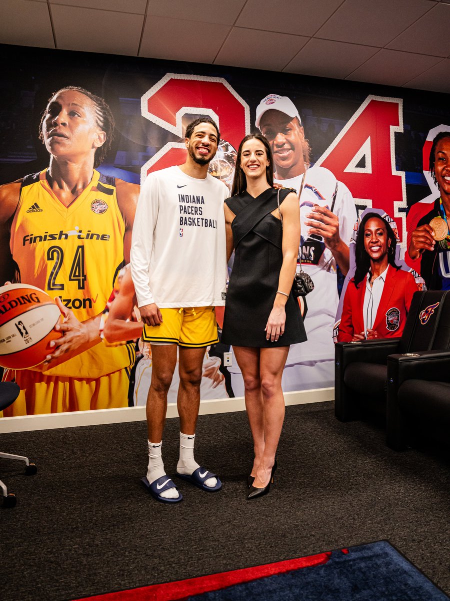 the future 💫 @Pacers guard Tyrese Haliburton stopped by to welcome Caitlin Clark to Indy this morning.