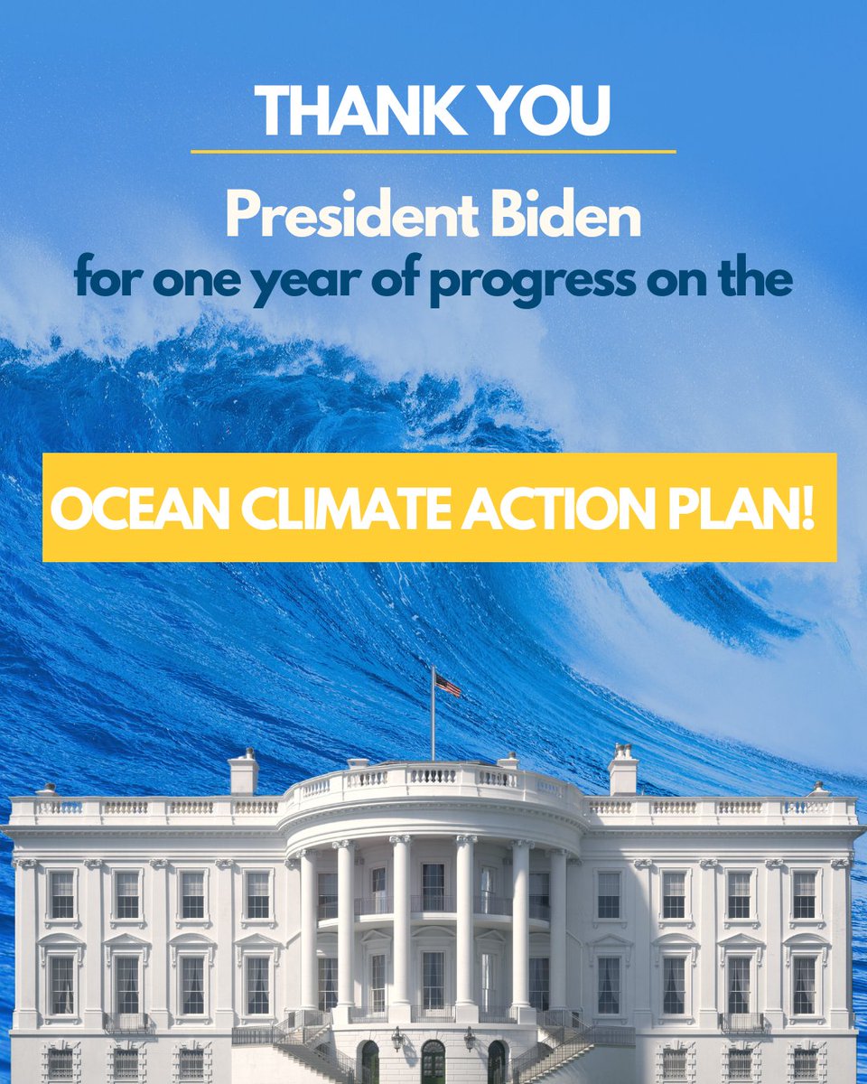 THANK YOU @POTUS, @WHOSTP, & @WHCEQ for sharing the progress the Ocean Climate Action Plan is driving for our ocean, coasts, & communities! From coast to coast, we are seeing the benefits that #OceanClimateAction can provide, from renewable energy to coastal protection & more!🌊