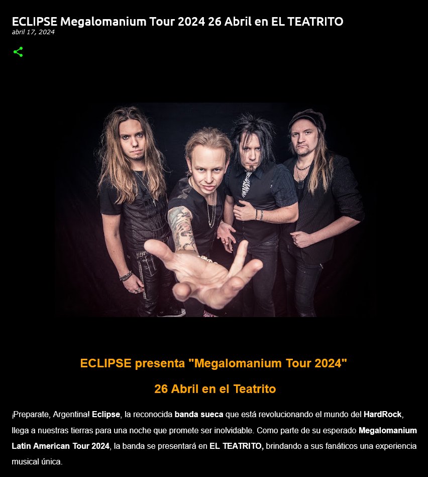 Leones Sin Jaula: 
ECLIPSE  Megalomanium Tour 2024  26 Abril en EL TEATRITO
leonessinjaula.blogspot.com/2024/04/eclips… 
@IcarusMusicarg