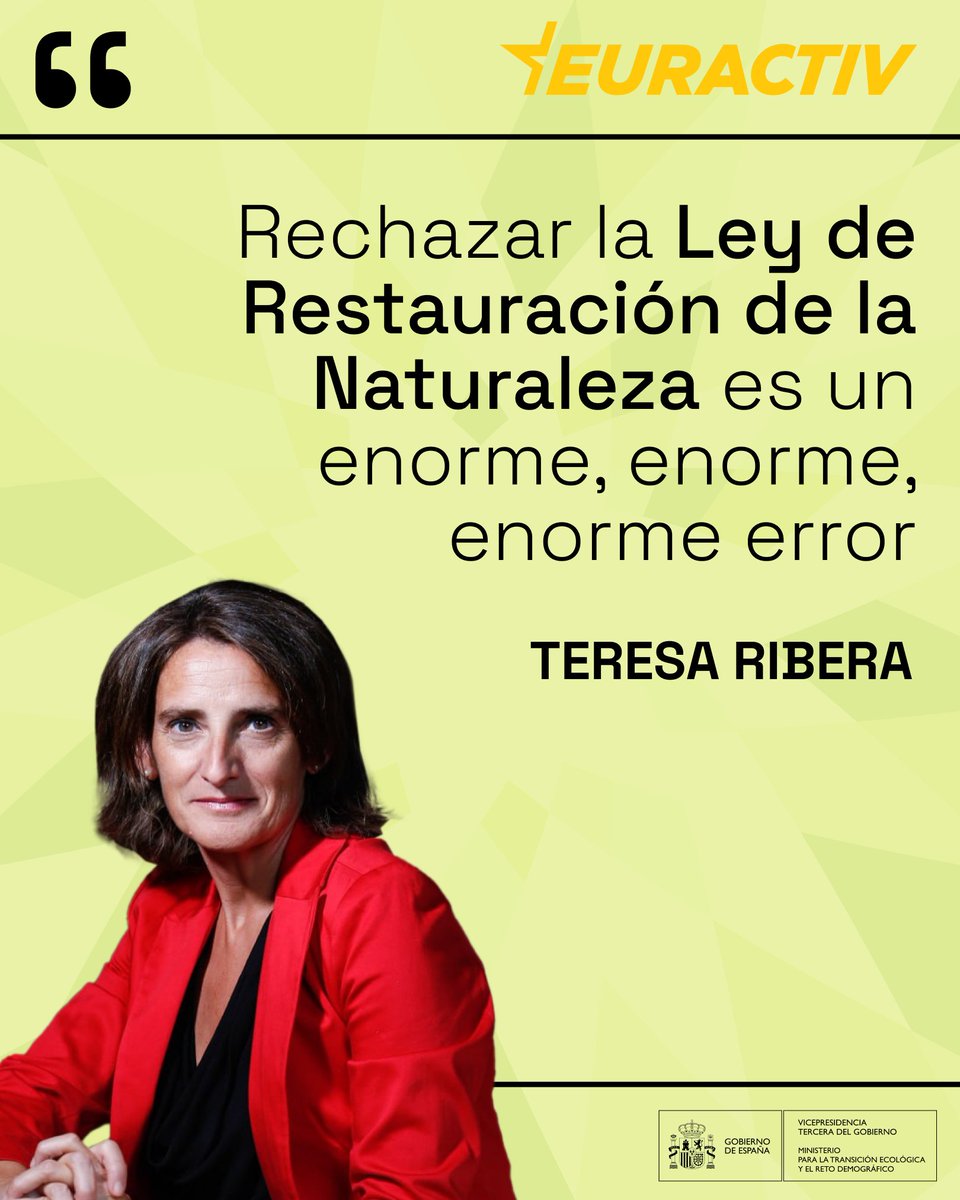 «Rechazar la Ley de Restauración de la Naturaleza es matar nuestra propia capacidad de invertir en prosperidad» VP @TeresaRibera es entrevistada por @Euractiv 🇪🇺 🗞 t.ly/AT-W9