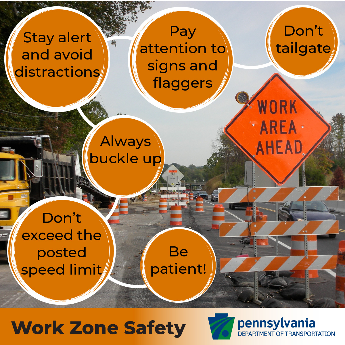Roadway safety is everyone’s responsibility. Follow these tips to help keep work zones safe: ➡️ Follow posted speed limit ➡️ Avoid distractions ➡️ Watch for signs/flaggers ➡️ Keep safe distance from other vehicles More tips, info: penndot.pa.gov/workzonesafety #NWZAW #WorkZoneSafety