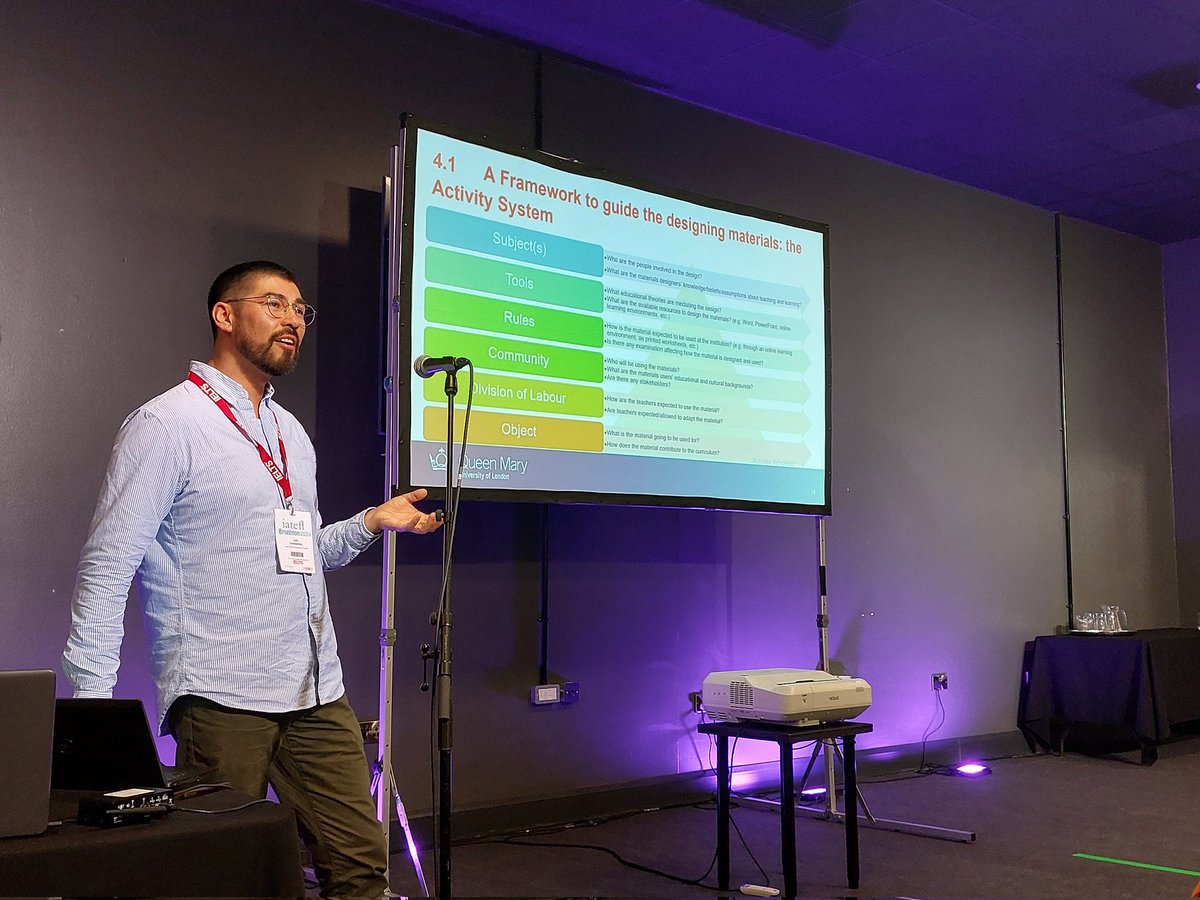 Great presentation today with <a href="/Luis_Carabantes/">Luis Carabantes</a>: "Context matters: a sociocultural framework for materials design" #IATEFL2024
