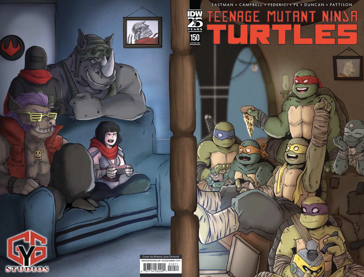 To celebrate #TheRoadto150 run by @mooncalfe1, we're doing a countdown of the RETAILER EXCLUSIVE covers for TMNT #150. Today, we have a cover from Brianna June Ormond for GY6 Studios. At your LCS on April 24: comicshoplocator.com #TMNT #VariantCover