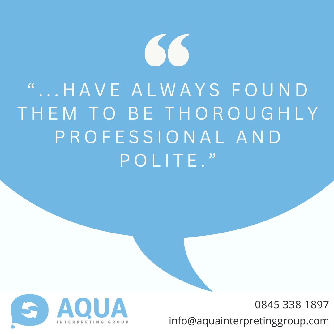 Don't just take our word for it, here's what our customers have to say. 

'They are extremely cost effective and we are pleased to recommend them.'

Solicitors, Dewsbury

#aquainterpreting #interpreter #interpreters #interpretationservices #translationservices #translationagency