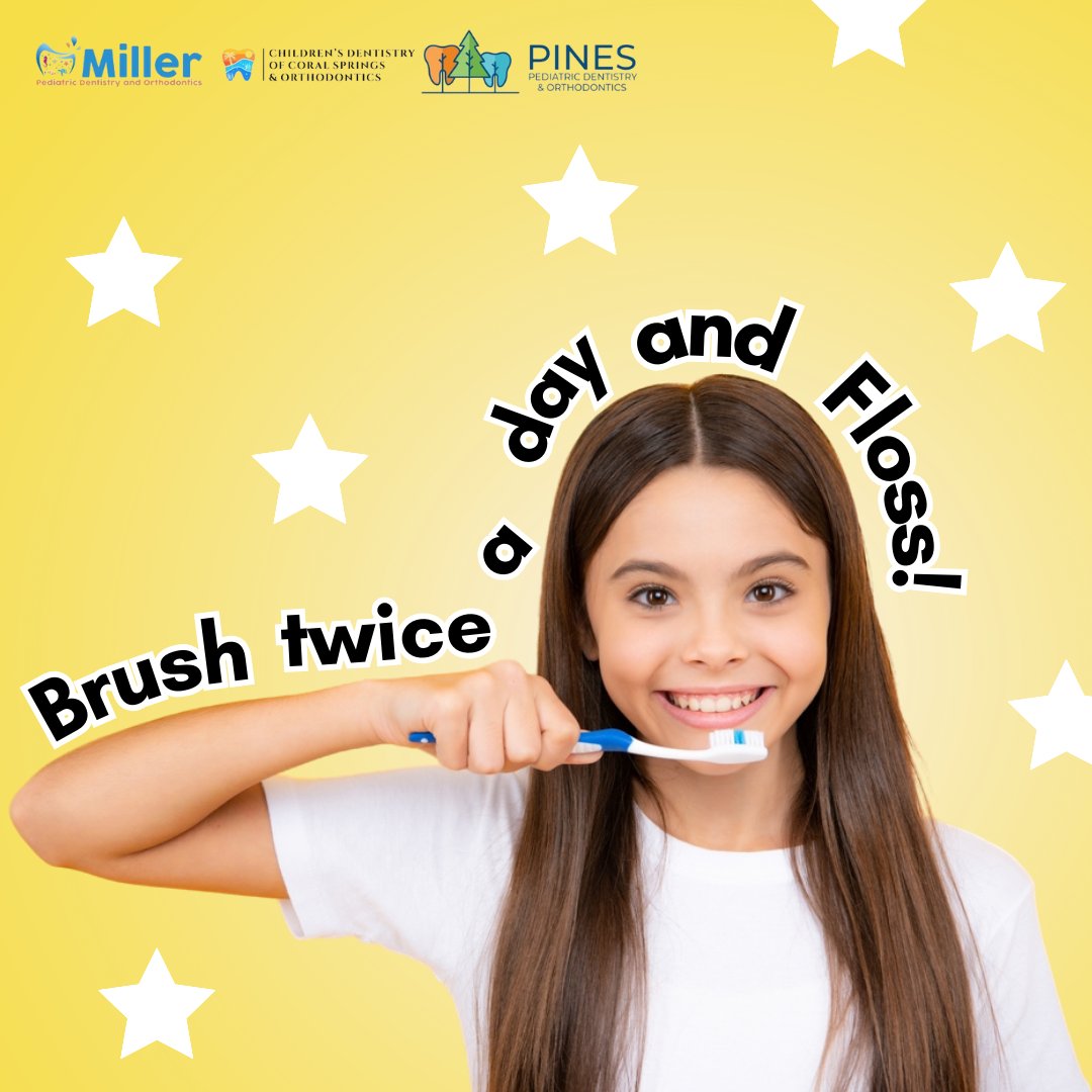 Daily dental mantra: Brush, floss, repeat! 💫 Let's keep those pearly whites shining bright! ✨ #HealthyHabits #SmileGoals #PediatricDentistry #ChildsDentist #KidsDentist #CoralSprings