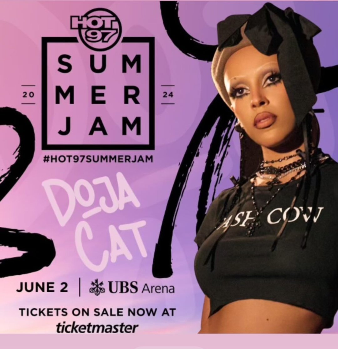 EXECUTIVEXMEDIA's tweet photo. .@DojaCat will headline the 2024 Hot 97 Summer Jam. See you there!
📅 June 2, 2024
⏲️ 7:00 pm EST
📍UBS Arena in New York
#DojaJam #SummerJam
🔗 : https://t.co/Qm4YgtKEZk https://t.co/TFTDNBxNk3