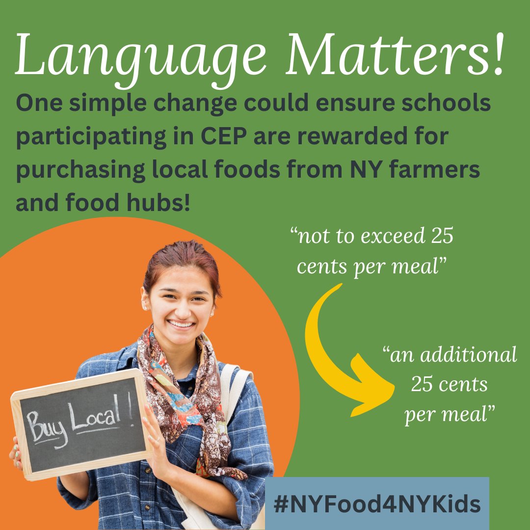 Farm2School programs should work hand-in-hand with child nutrition programs like the CEP. One simple language change could ensure that schools with higher needs aren’t disincentivized from supporting local farms! finys.org/nyfood4nykids #NYFood4NYKids @FarmlandNY @GrowFINYS