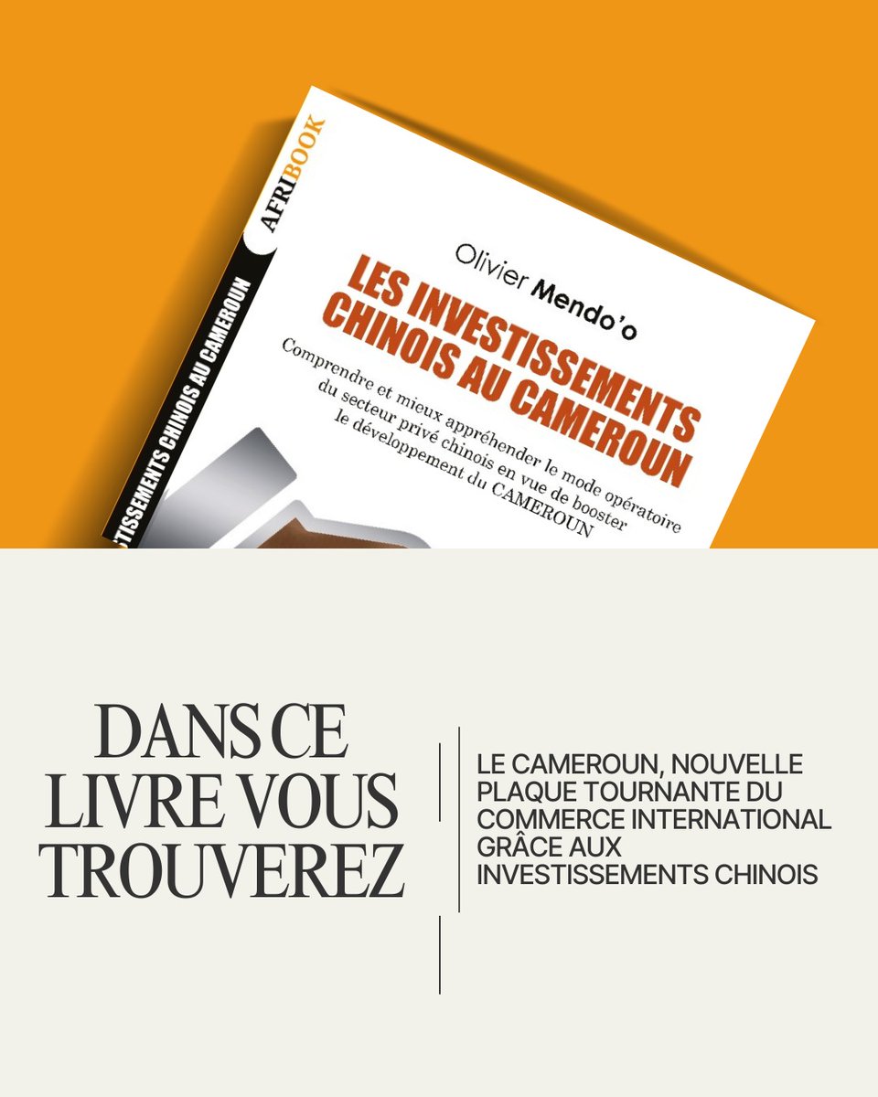 📚 Plongez dans les coulisses des investissements chinois au Cameroun avec le nouveau livre du Dr. Olivier Mendo'o! 💼 Découvrez les stratégies, les défis et les opportunités de cette relation économique cruciale. Commandez dès maintenant 🌍 #InvestissementsChinois #Cameroun