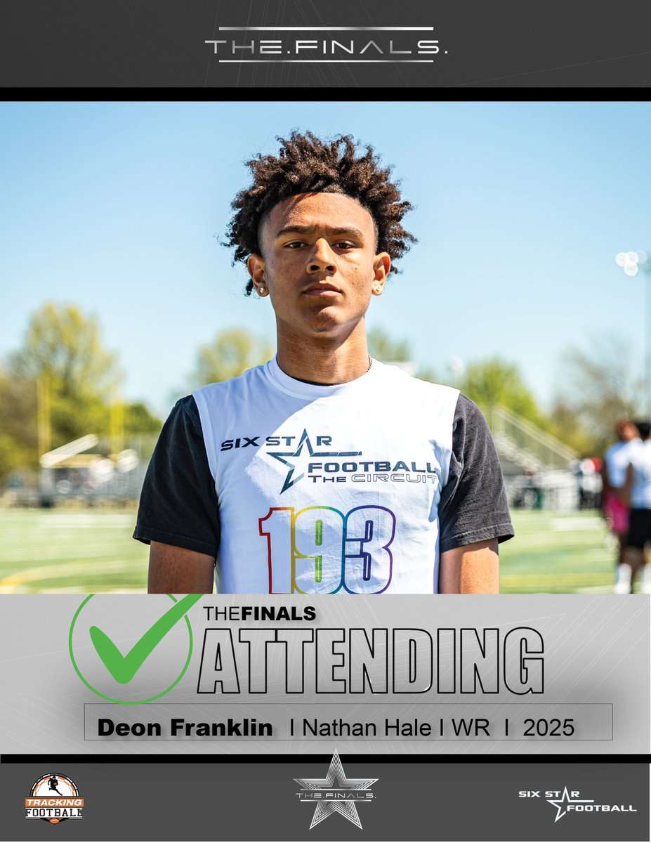 TheFINALS ATTENDING | Deon Franklin ★★★★★★ ⭐️Excited to announce 2025 Deon Franklin will be attending TheFINALS in Kansas City! ⭐️Drawing interest from several college programs! 📆May 25 📍Ray-Pec (MO) HS #TheFINALS I @deonfeeback INFO/REGISTER sixstarfootball.com/six-star-footb…