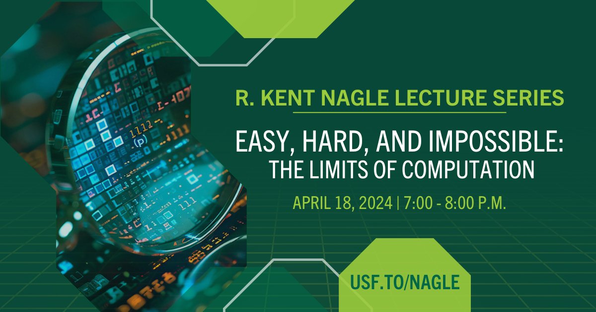 It's almost here! Join us tomorrow to explore why some problems are easy to solve while others are like finding a needle in a haystack. We've invited world-renowned computer scientist Cris Moore to discuss the limits of computation and more. 💻 RSVP at usf.to/nagle