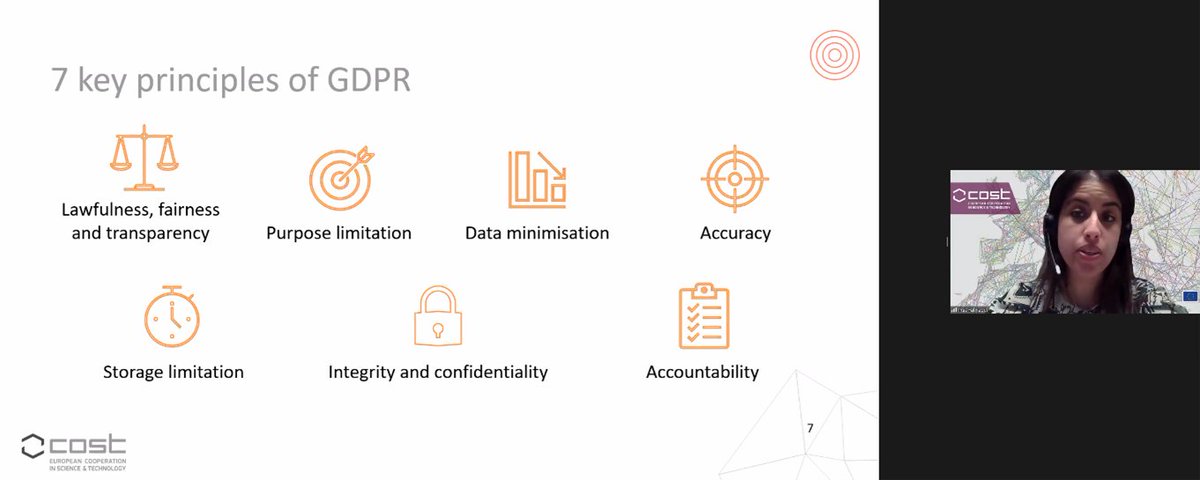 GDPR and processing of personal data are important for researchers. 🧑‍🔬 What are the lawful grounds? The rights of a data subject? What if you transfer data outside of the EEA? These questions and more were answered today in our webinar by Inès Yahyaoui, Legal Officer at COST. 💻