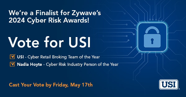 USI is in the running for @Zywave's #CyberRiskAwards2024 Cyber Retail Broking Team of the Year, and Nadia Hoyte, National Cyber Practice Leader, is a finalist for Cyber Risk Industry Person of the Year! Voting ends in one month – cast your vote today! bit.ly/3VHKCvQ