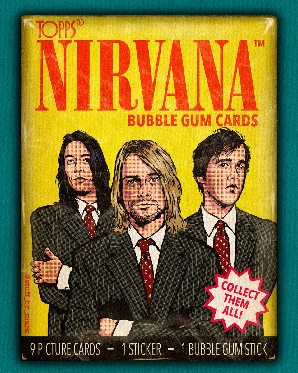 Fake 90s alt rock Bubble Gum cards day two - the inevitable inclusion of some band called Nirvana.