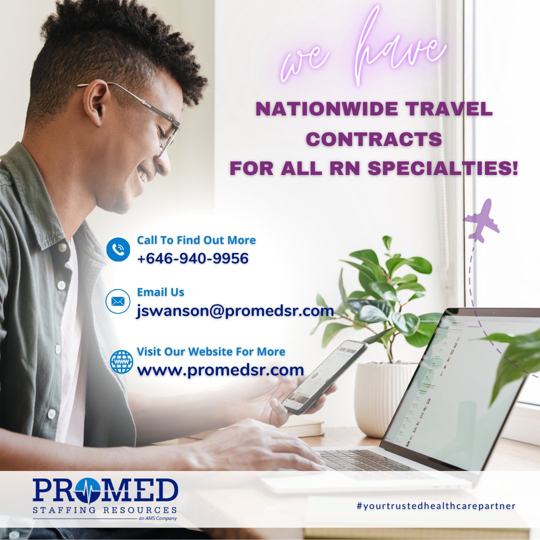 Exciting Opportunity for #registerednurses! Contact us at (646) 940-9956 or jswanson@promedsr.com to connect with Jessica and our expert team of #travelnurse recruiters.

#travelnursing #nurse #rn #travelrn #hiring #travelrnjobs #workandtravel #ontheroad #promedsr #newjersey