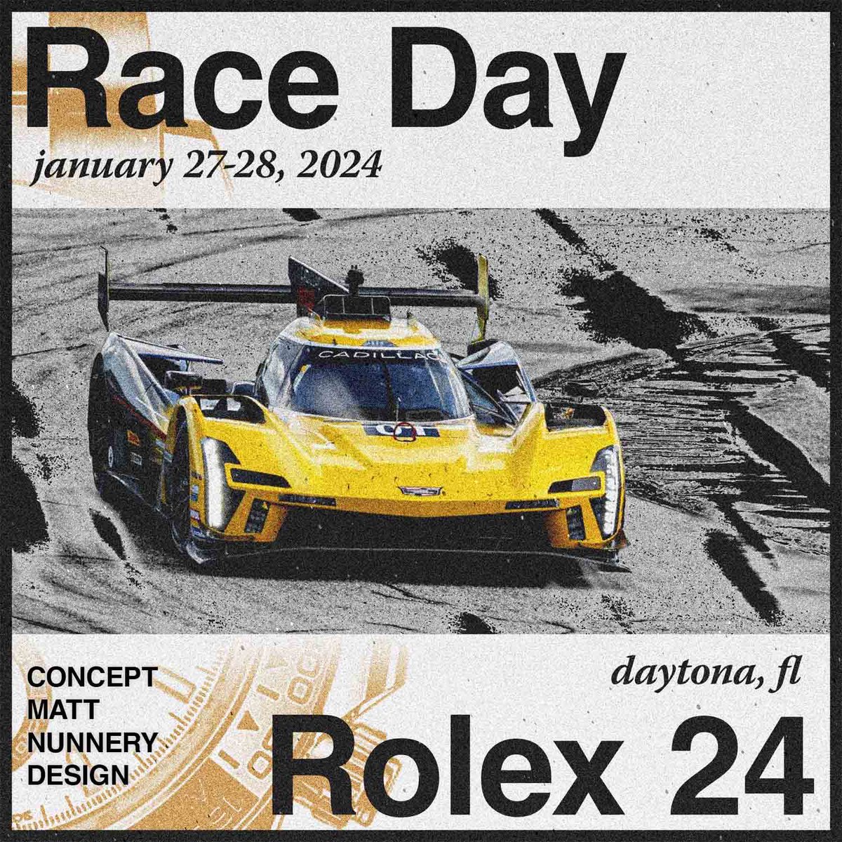 I created these social media concepts after the latest #Rolex24. My goal was to capture the prestige of the event through the black and gold palette while keeping some texture to suggest the grueling nature of the race.