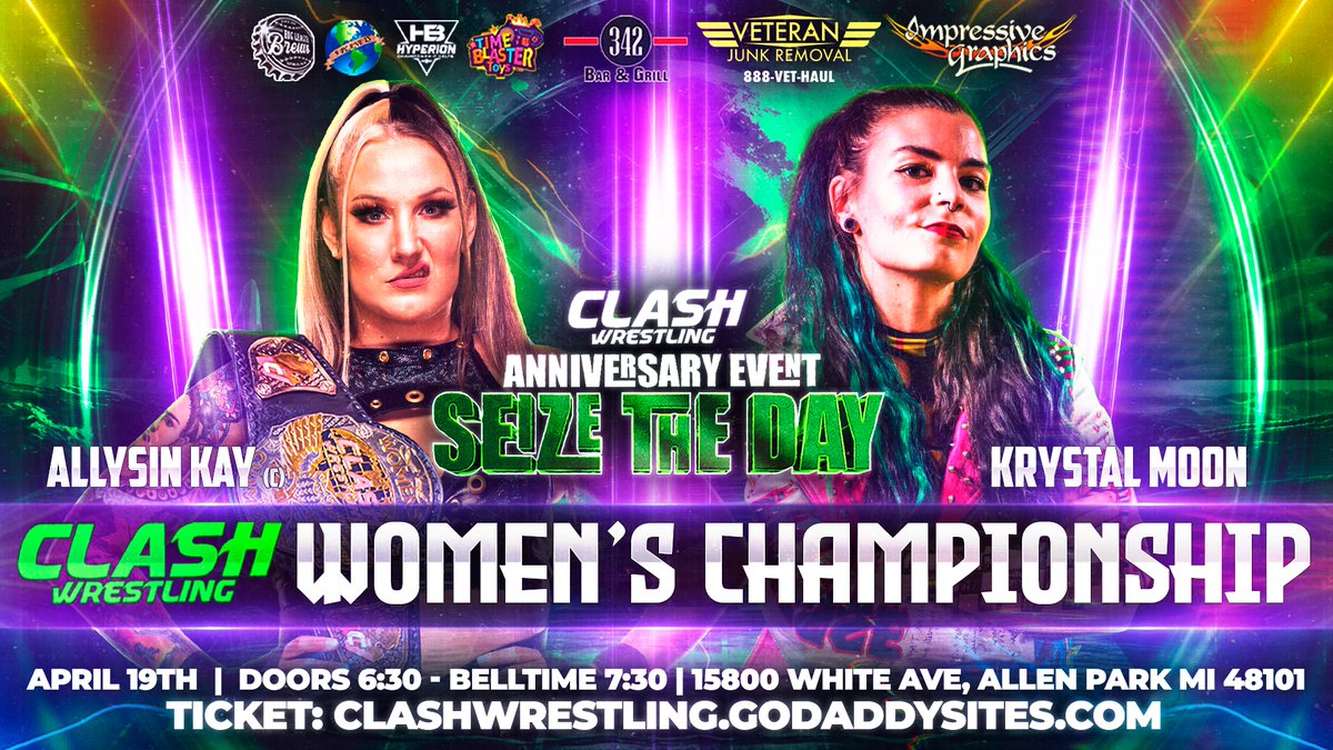 🚨MATCH ANNOUNCEMENT🚨 Krystal Moon and Allysin Kay are set to battle it out for the CLASH Wrestling Women's title this Friday at #SEIZETHEDAY! 🎟️ available: clashwrestling.godaddysites.com #ProWrestling #IndyWrestling #WrestlingCommunity #WomensWrestling #Wrestling