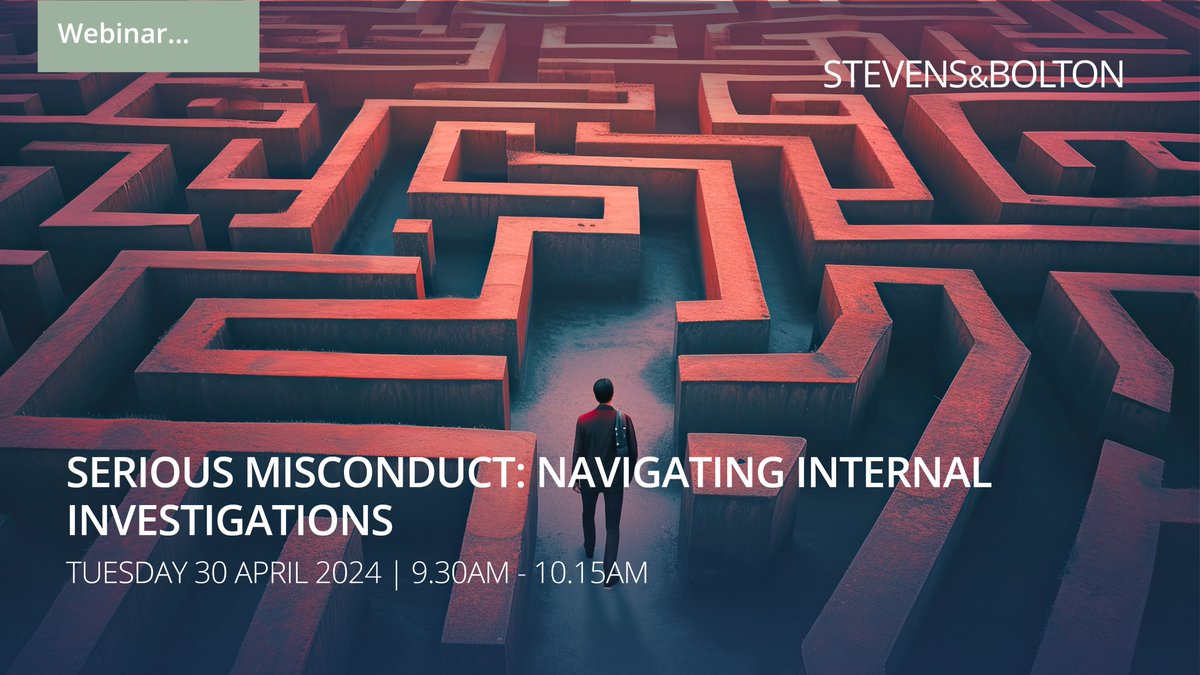 Navigating misconduct allegations while safeguarding your business can be a minefield. Join our webinar to learn about practical and legal steps businesses should take. Featuring experts from Stevens & Bolton and Rob May from @ramsac_ltd. Register here: stevens-bolton.com/site/events/ev…