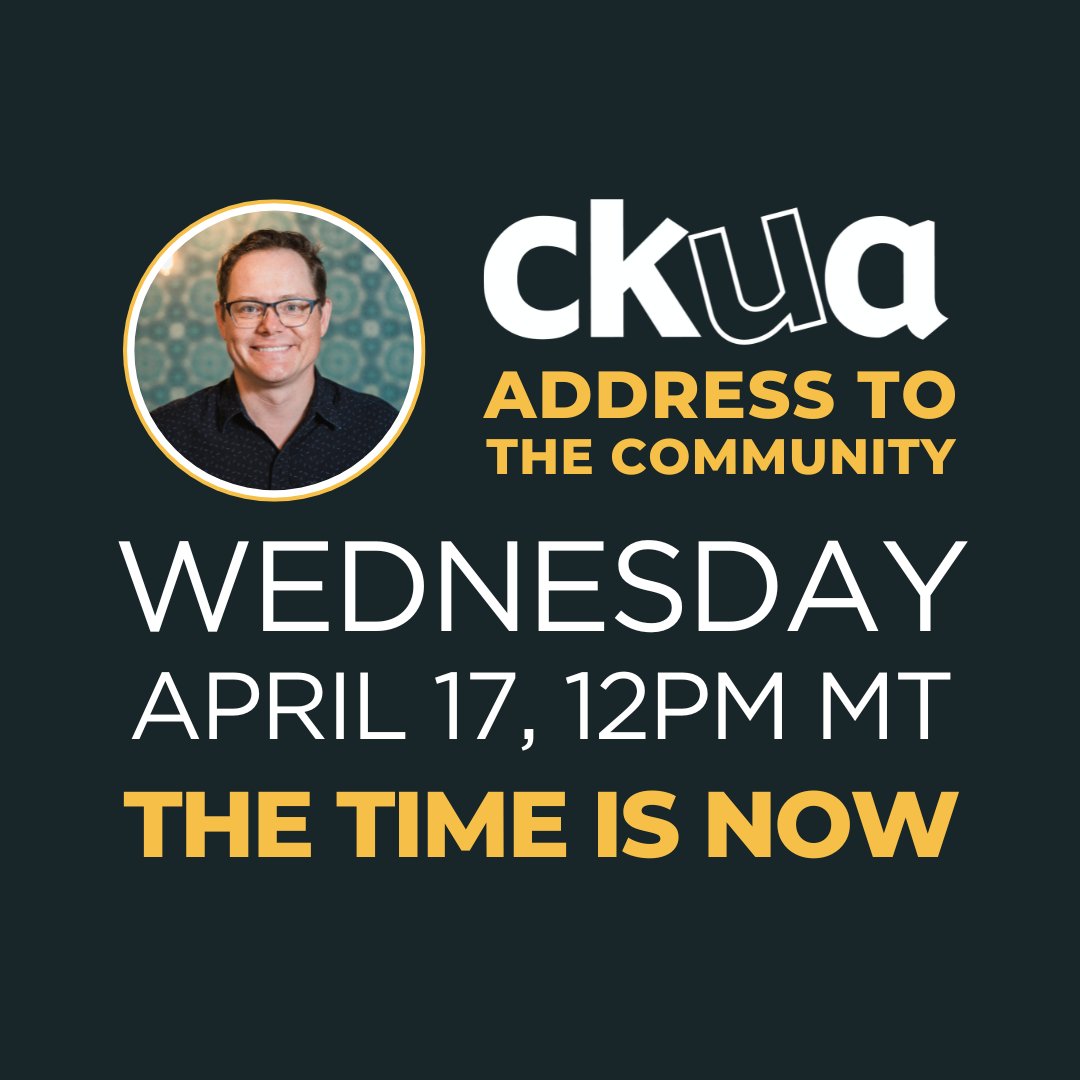 ckuaradio's tweet photo. Tune in today at 12pm MT for an important address to the CKUA community. Listen live https://t.co/sk1Mkpx1Cc https://t.co/2dlz7nul9d