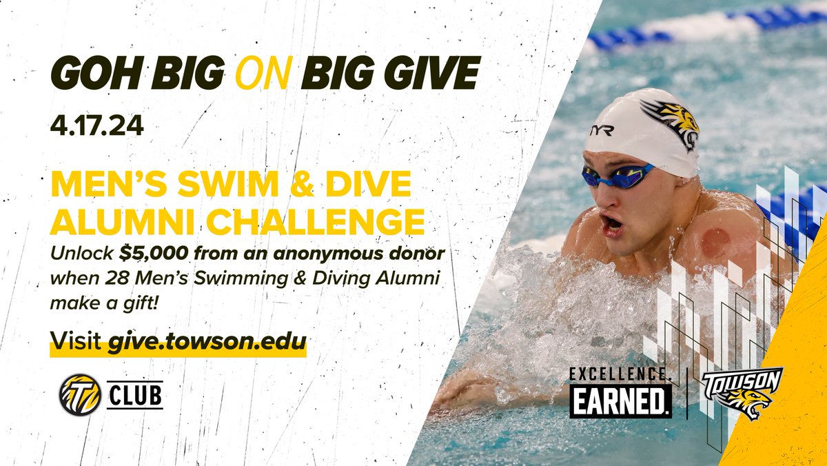 Attention Men's Swimming & Diving Alumni - Help unlock $5,000 by beating last year's alumni donor number of 27! 🐯 #GohBig x #GohTigers