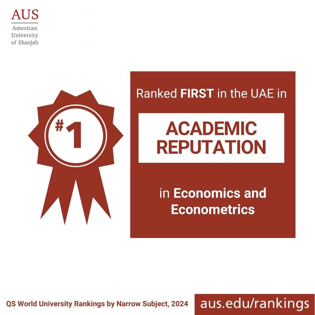 We're excited to share that AUS has been ranked by QS World University Rankings 2024 #1 in the UAE in academic reputation in the narrow subjects of: 🥇 Architecture and built environment 🥇 Economics and econometrics Find out more about our rankings at aus.edu/rankings!