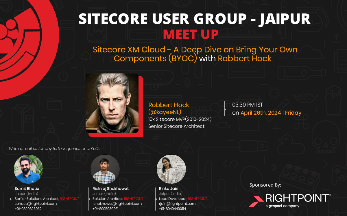 our next user group session with Robbert Hock (15X Sitecore MVP)  and he will gives insights on Sitecore XM Cloud - A Deep Dive on Bring Your Own Components
Meetup: lnkd.in/gHtg66ph
Sitecore Community: lnkd.in/gt-VvedS
please register yourself for more details.