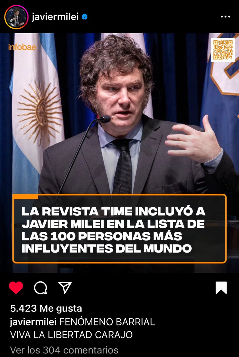 Javier Milei dentro de las 100 personas más influyentes del mundo.