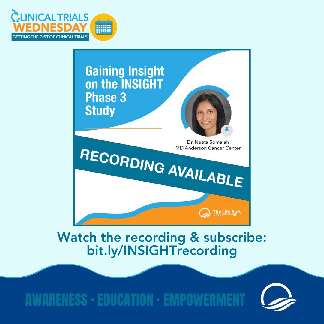 For Clinical Trials Wednesday, we invite you to watch the replay of Dr. Neeta Somaiah discussing the INSIGHT Phase 3 Study. bit.ly/INSIGHTrecordi… @NeetaSomaiahMD @MDAndersonNews #GISTeducation #ClinicalTrials #ThrivingTogether