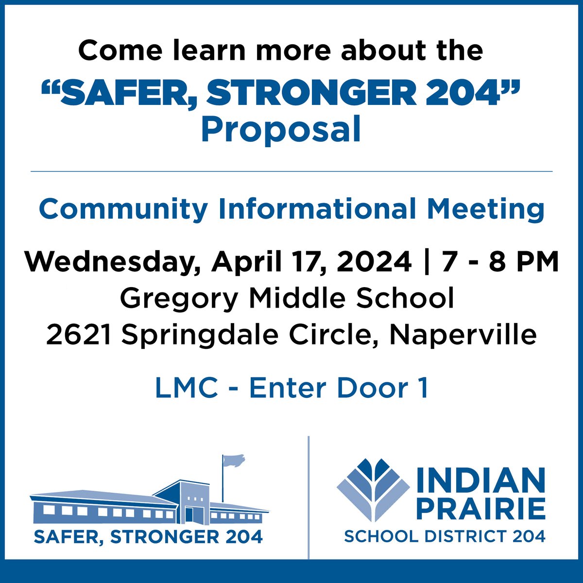 Indian Prairie 204 (@ipsd204) on Twitter photo Join us tonight at Gregory Middle School to learn more about the "Safer, Stronger 204" Proposal! <a href="/PioneersGms/">GMS Pioneers</a> Join us tonight at Gregory Middle School to learn more about the "Safer, Stronger 204" Proposal! <a href="/PioneersGms/">GMS Pioneers</a>