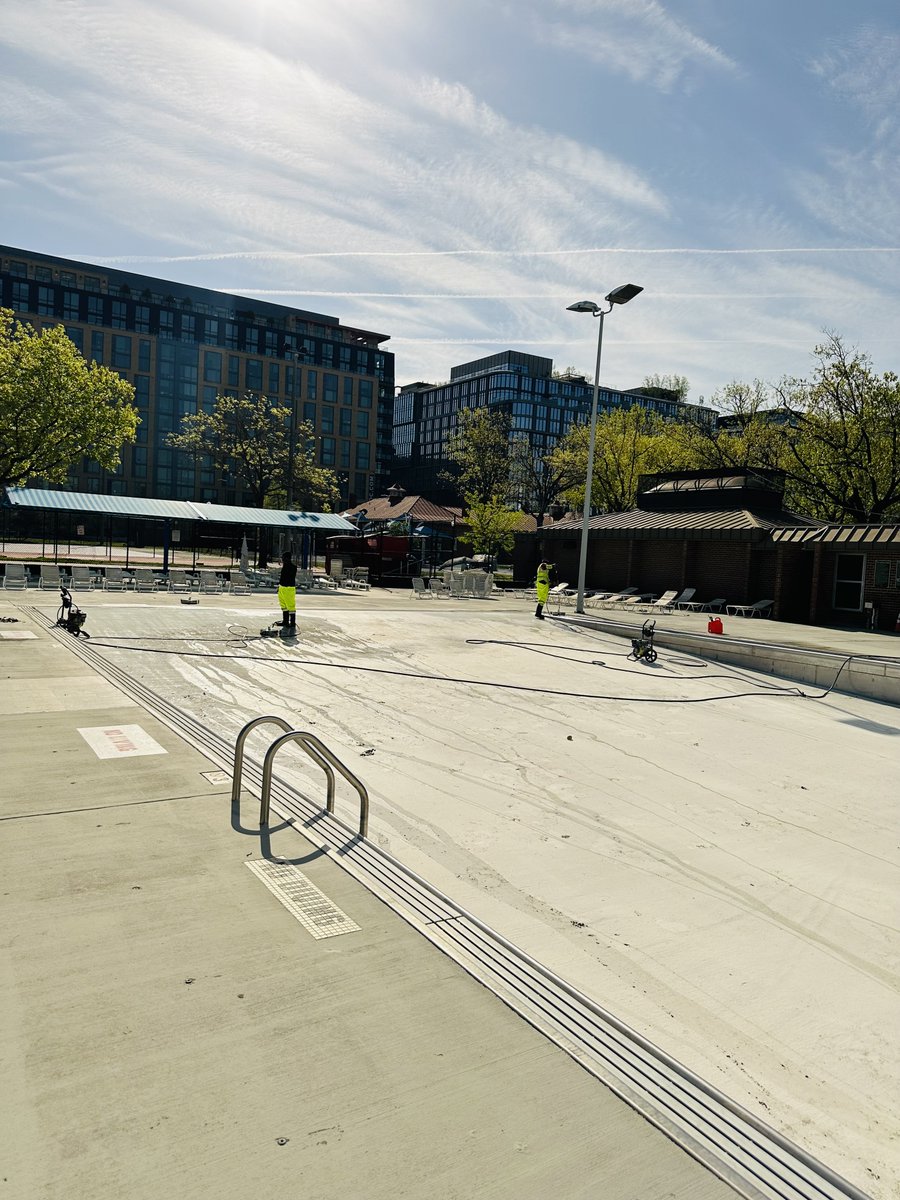 DCDGS's tweet photo. Our facilities maintenance team always ensures our annual pool readiness operations flow smoothly. Their efforts get all our outdoor pools sparkling clean for opening day! DC, Randall Pool will be filled soon! ๐#DGSAtWork #PoolReadiness https://t.co/Zvi6oIM67d