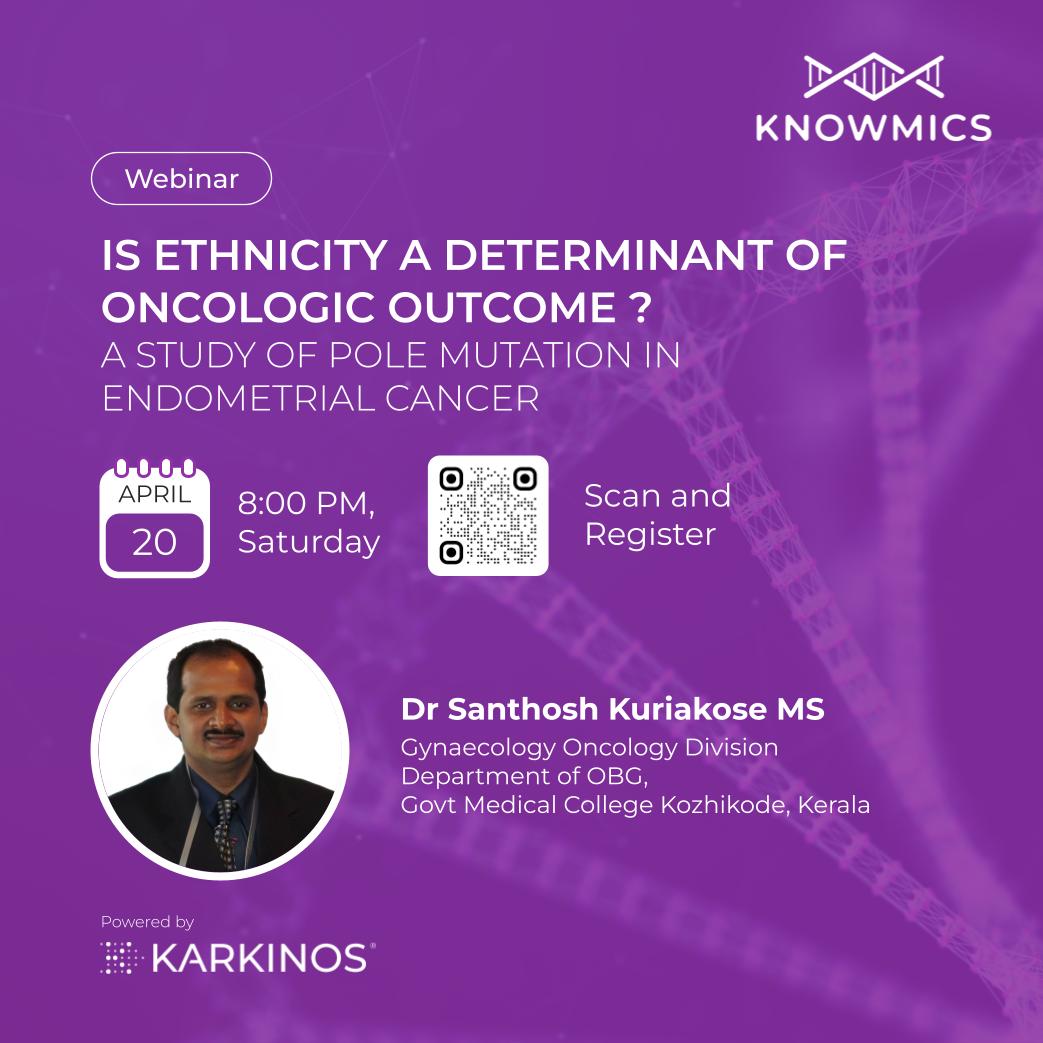 karkinoshealth's tweet photo. Join Dr. Santhosh Kuriakose, Gynaecology Oncologist, Govt Medical College, Kozhikode, for an informative webinar - "Is ethnicity a determinant of oncologic outcome ?"
π
Saturday, 20th April, 2024
π 8.00 PM to 9.00 PM ( IST )
Register Now: https://t.co/qSlNwmdJpg
#knowmics https://t.co/2BuwU22qfT