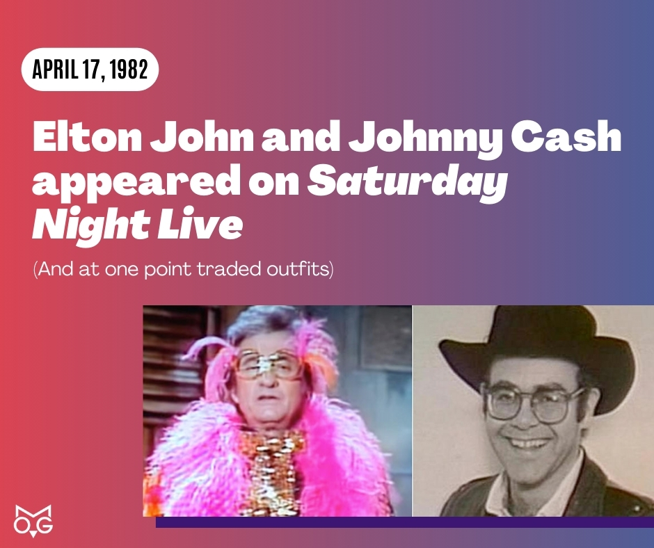 #OTD in 1982, Elton John and Johnny Cash appeared on Saturday Night Live. --Hashtags: #SNL #EltonJohn #JohnnyCash @nbcsnl