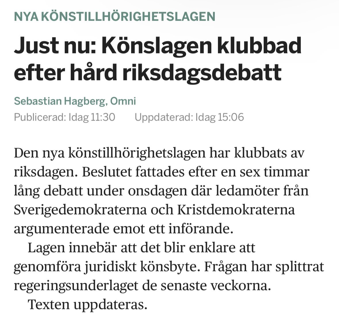 Sverige säger ja till mänskliga rättigheter! 🏳️‍⚧️