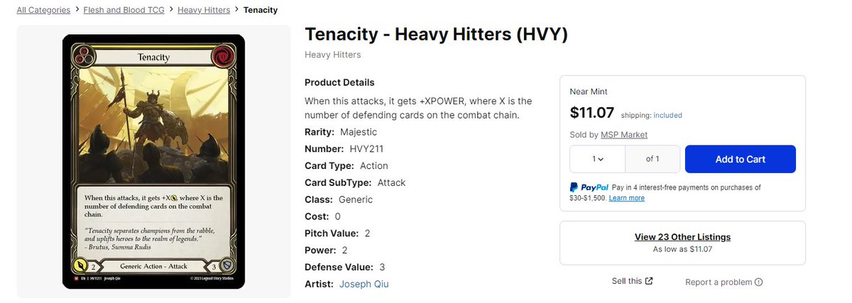 Maybe some stocking up for the upcoming meta and Zen in MST? Tenacity has seen steady sales on TCGplayer over the last 3 weeks! #fabtcg