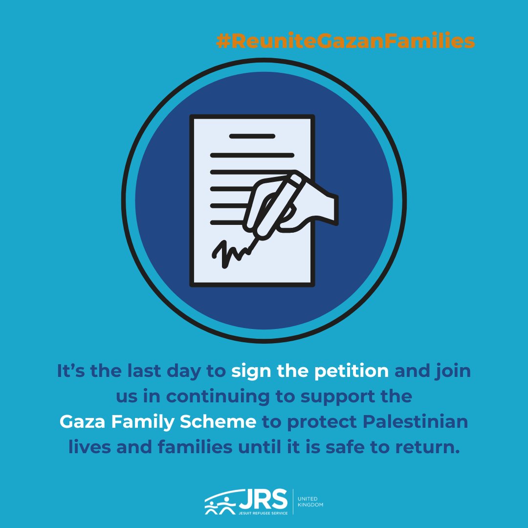 📢2 weeks ago we signed @GazaFamReunited's joint letter calling for a Gaza Family Scheme, to enable Palestinians in the UK to bring their loved ones to safety until it is safe to return. Tomorrow is the last day to add your voice and sign the petition: petition.parliament.uk/petitions/6485…