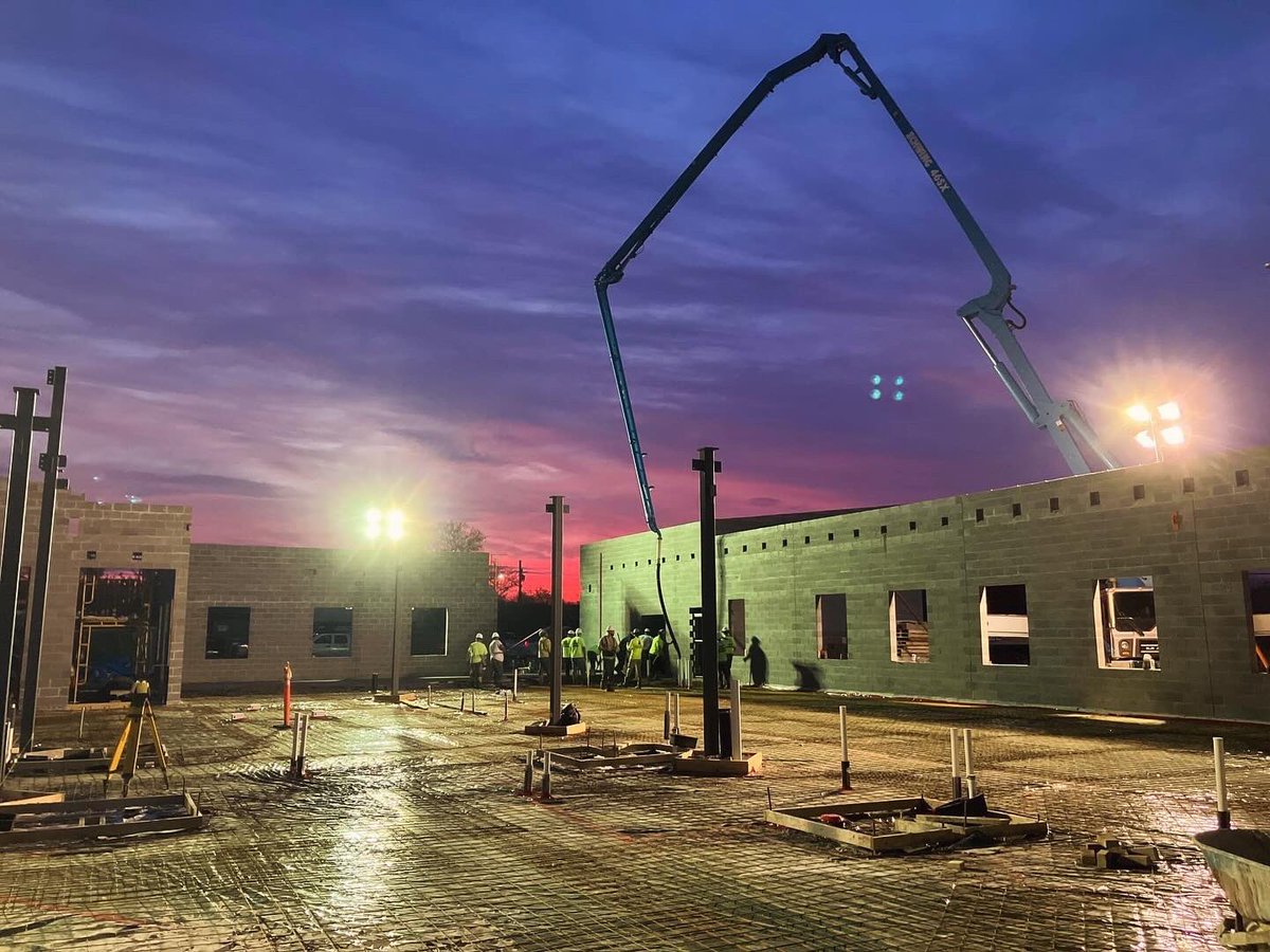 CWXcontracting's tweet photo. Early morning start for some of our concrete place finish team pouring a new fire station building. #concrete #commercialconstruction #commercialconcrete https://t.co/GT8JRTNUMl