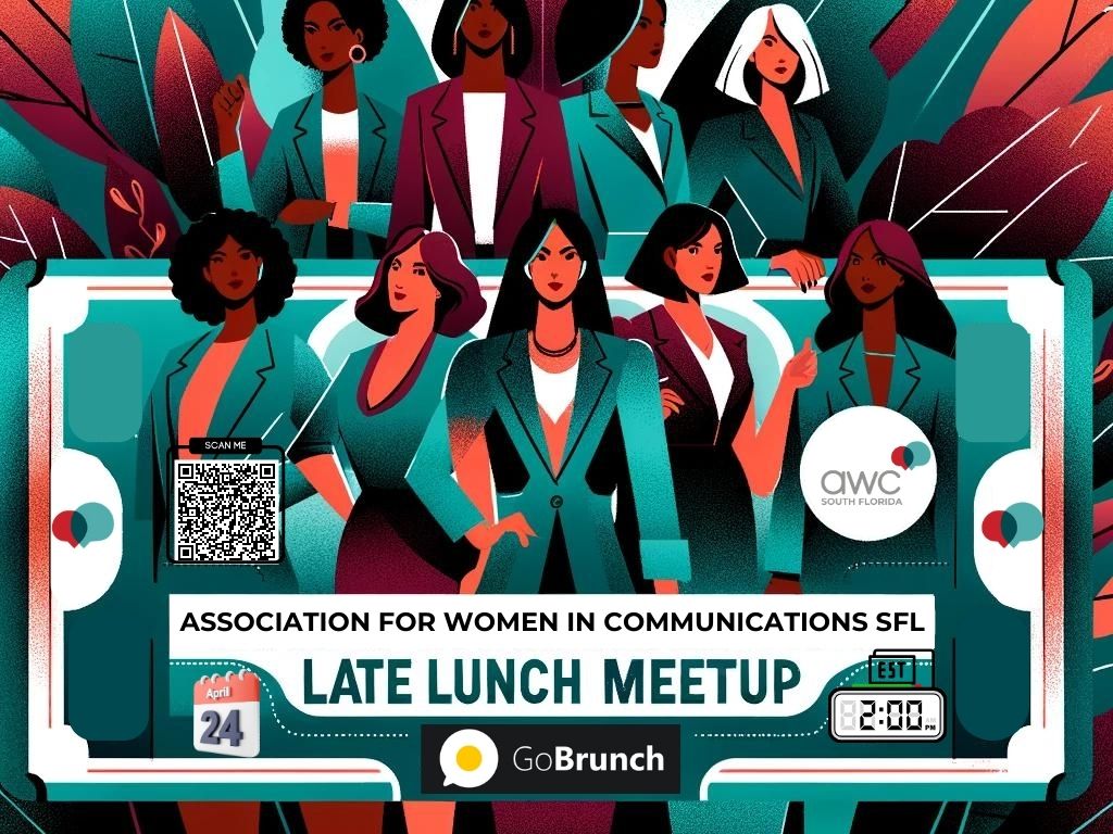 Set your REMINDER 🗓️ to register NOW for @awcsf Late Lunch @Meetup Wednesday, April 24 @ 2 PM EST. Panel Discussion with our key note speaker, @terrinaka! The Future of #WomeninCommunications: Trends, Opportunities, & Innovations. awcsouthflorida.org/event/the-futu…