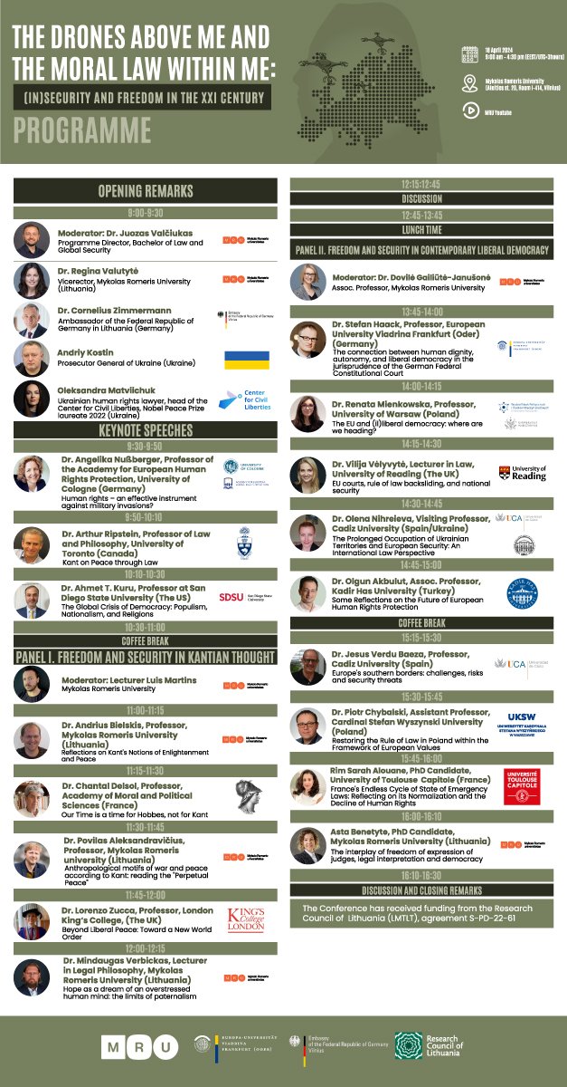 JuozasValciukas's tweet photo. It took one long year to prepare and now we can proudly invite the audience to join on Thursday at 9 am (EEST/UTC+3h) the International Conference on Kant, law, security, and freedom. Exceptional speakers!
Kindly invite you to join online: https://t.co/qm3mBo6xAP https://t.co/WMC9WA8zyC