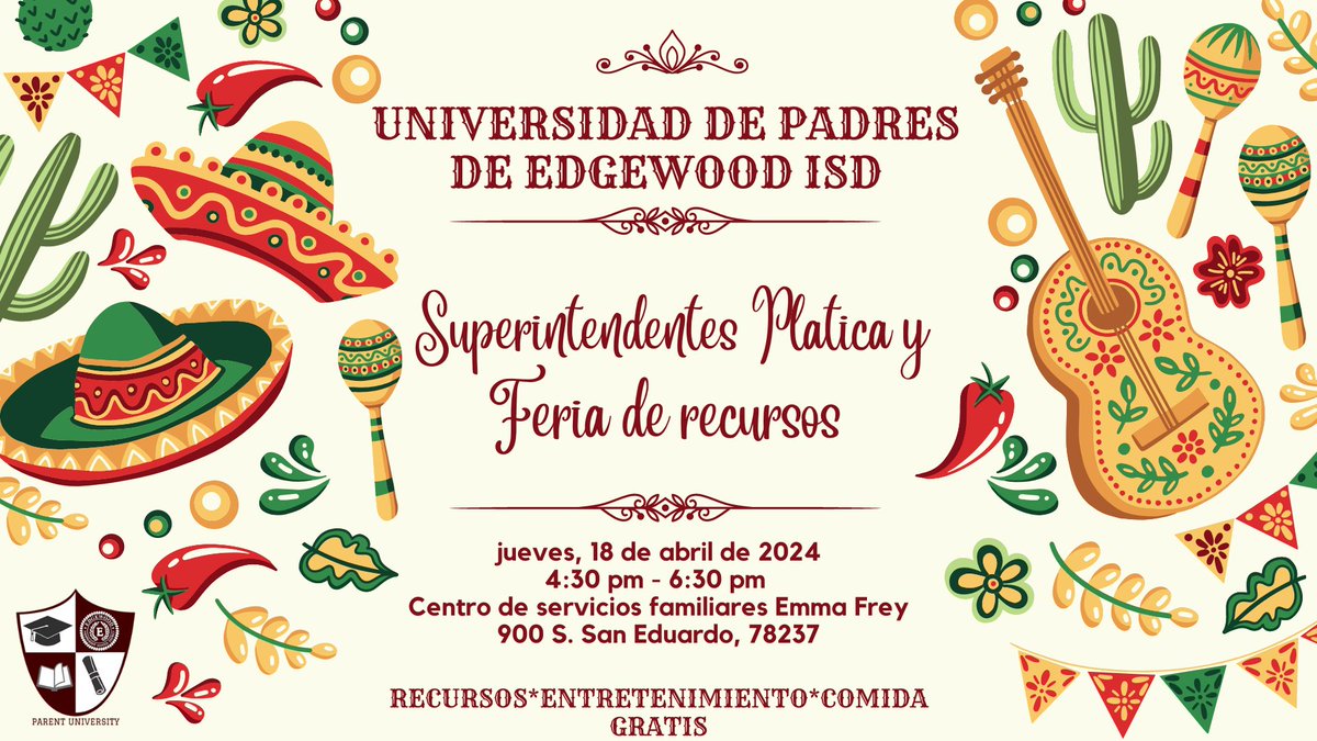 "🎉 Tomorrow is the big day! 🎉 Join us for our Superintendent's Platica and Resource Fair! 🌟 We're bringing together an afternoon of learning, fun, and community connection. Enjoy FREE food, live entertainment, and valuable resources. <a href="/EISDofSA/">Edgewood ISD</a> <a href="/EISDPDofSA/">Edgewood ISD PD</a> @EISDSpecEdDirec
