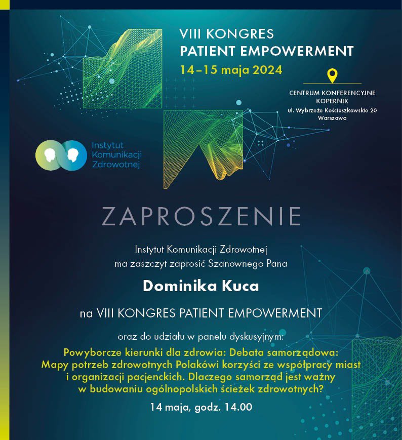 🏥 Mam zaszczyt być gościem panelu o kierunkach dla zdrowia po wyborach. Będzie sporo o perspektywie młodych pacjentów i pacjentek. 

💊 Na kongresie Patient Empowerment @InsKomZdr już 14 maja w Warszawie. Do zobaczenia! 🙏🏻

#PatientEmpowerment