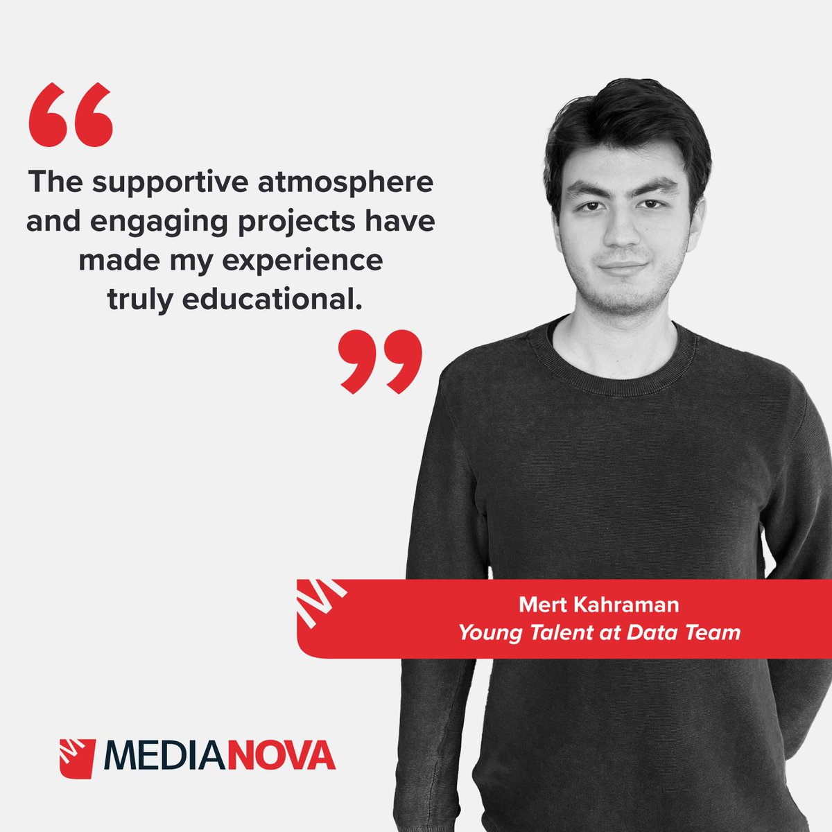 At #Medianova, we're passionate about fostering young talent and guiding them toward success in their professional journeys.👨‍💻Meet Mert, our #youngtalent member!

Take the first step toward realizing your ambitions with Medianova! 👉medianova.com/careers-young-…