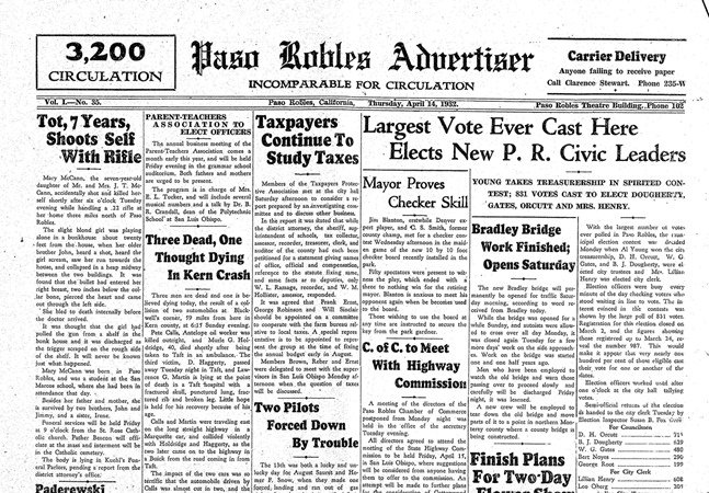 Looking Back to 1932: Seven-year-old shoots self, largest ever voter turnout - pasoroblesdailynews.com/looking-back-t…
#pasorobles