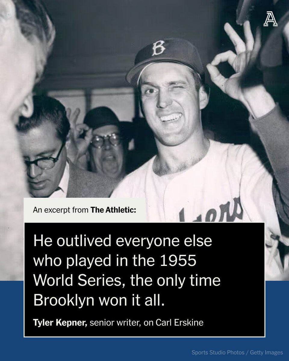 Carl Erskine, who won five pennants and a World Series with the Dodgers, died Tuesday at 97. He threw the first major-league pitch in Los Angeles, two no-hitters and struck out Aaron and Mays and Musial and Mantle. @tylerkepner remembers the legend ⤵️ theathletic.com/5421671/2024/0…