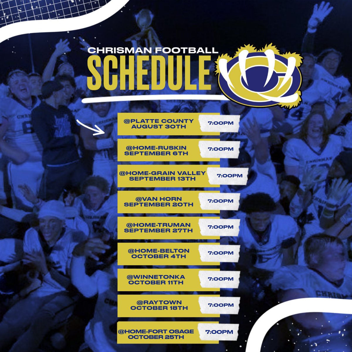 2024 Chrisman Bears Football schedule is finally here! You won’t want to miss the Bears in action this fall! 

#GoBears🐻 #ERO #RAC