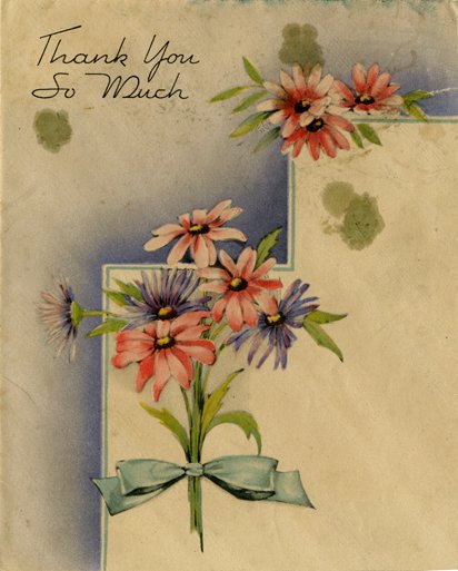 It's National Volunteer Week! A HUGE thank you to all Guelph Museums & Culture volunteers! You do incredible work for our community and we salute you for it. 👏🎉❤️ Image: Thank you card with pink and blue flowers, circa 1950. Guelph Museums collection 1973.49.72