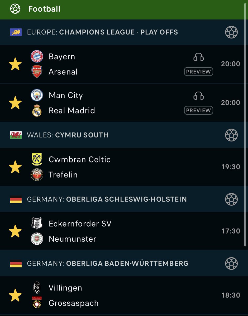 Wednesday Additions⚽️

Single

Bayern v Arsenal Over 1.0 FH -137🏆

Parlays

Man City to Qualify
Cwmbran v Trefelin Over 2.5

-133🏆🏴󠁧󠁢󠁷󠁬󠁳󠁿

Eckernforder v Neumunster Over 2.5
Villingen v Grossaspach Over 2.5 

+110🇩🇪🇩🇪

#gamblingtwitter #betting