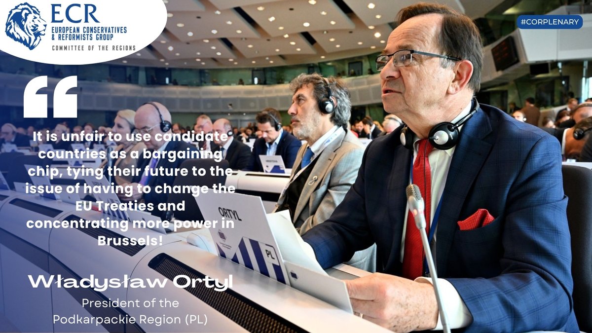 '#Podkarpackie Region has taken the initiative to organise training courses to prepare local authorities to carry out tasks related to #Ukraine's bid to formally start negotiating its path towards the #EU'

🗣️ #ECR Frist VP Władysław Ortyl | #CoRplenary